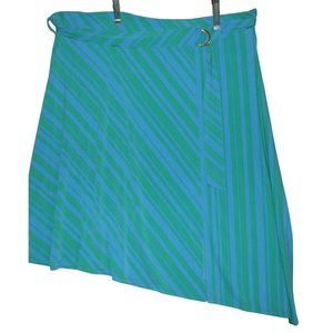 IMAN Plus Sz 3X Skirt Striped Jade Green Ocean Blue Resort Scarf Skirt Self Tie